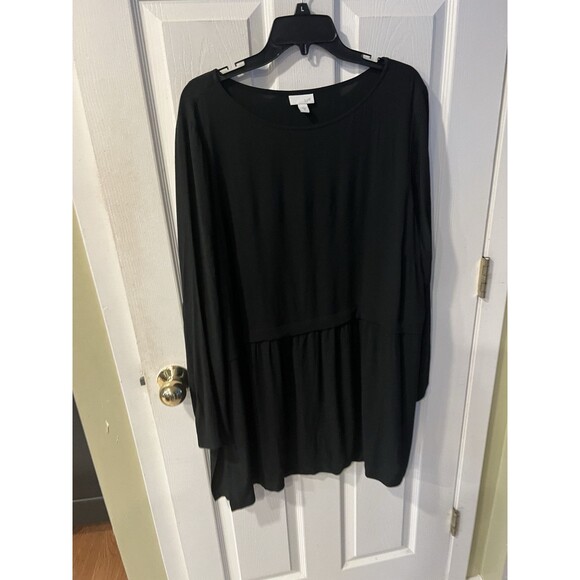 J Jill Babydoll Top Womens Size XL Long Sleeve Rayon Pleated Black Blouse - Picture 9 of 9